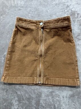 Wilfred Tan Corduroy Front-Zip Mini Skirt